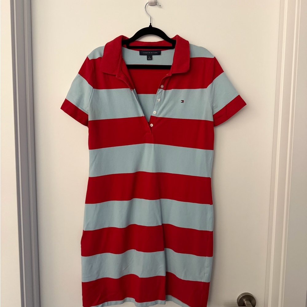 Tommy Hilfiger Red and Light Blue Polo Shirt